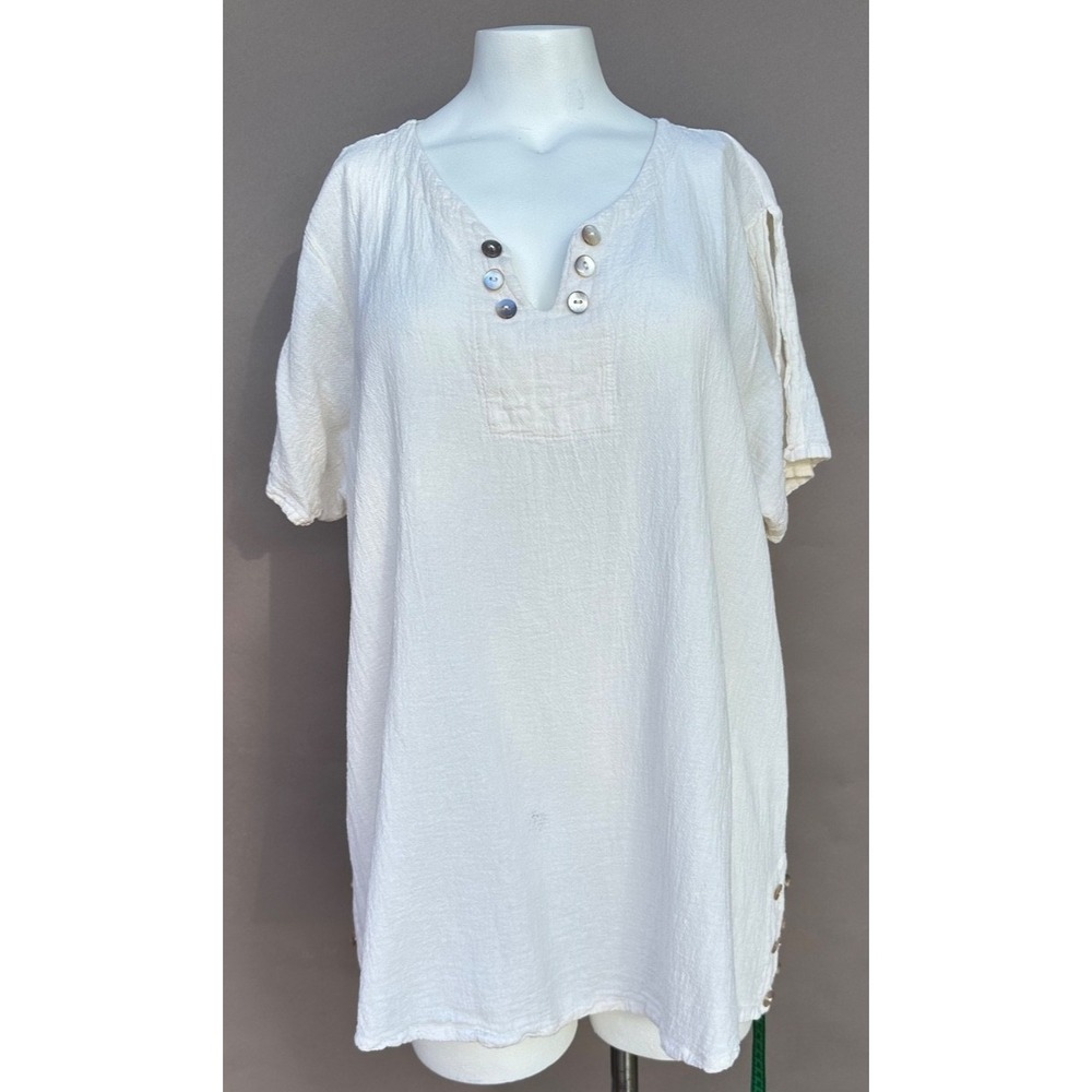 Cottonways Lauren Top- Scoop Bottom Button Langenlook V-Neck Boxy Tunic Sz 3 2XL